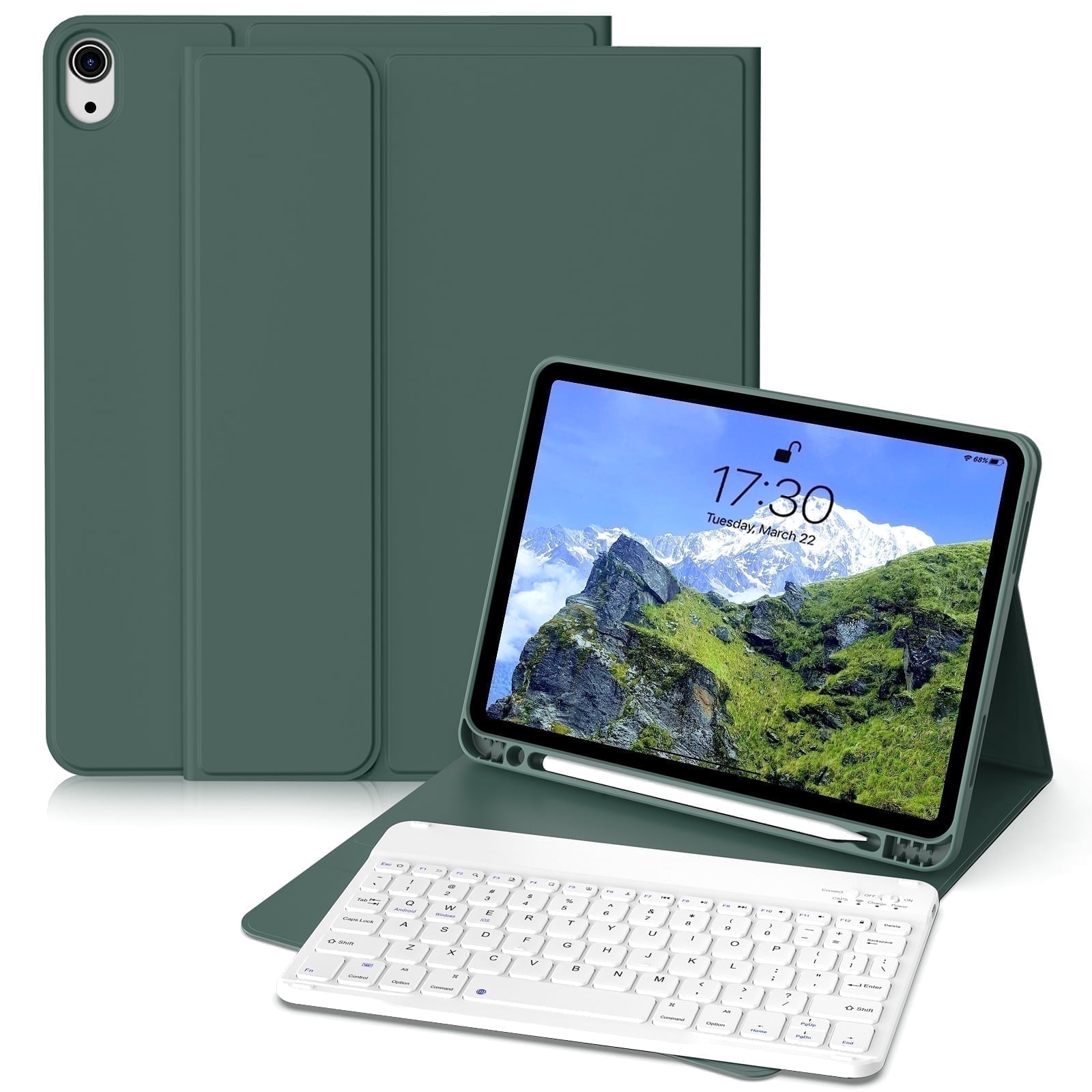GKABXY Magnetic Keyboard Case for iPad A16 11th /10th Generation 2025/2022 with Pencil Holder 10.9/11 Inch, Magnetic Detachable Wireless Bluetooth Multi-Angle Stand Rechargeable Keyboard Case, Green