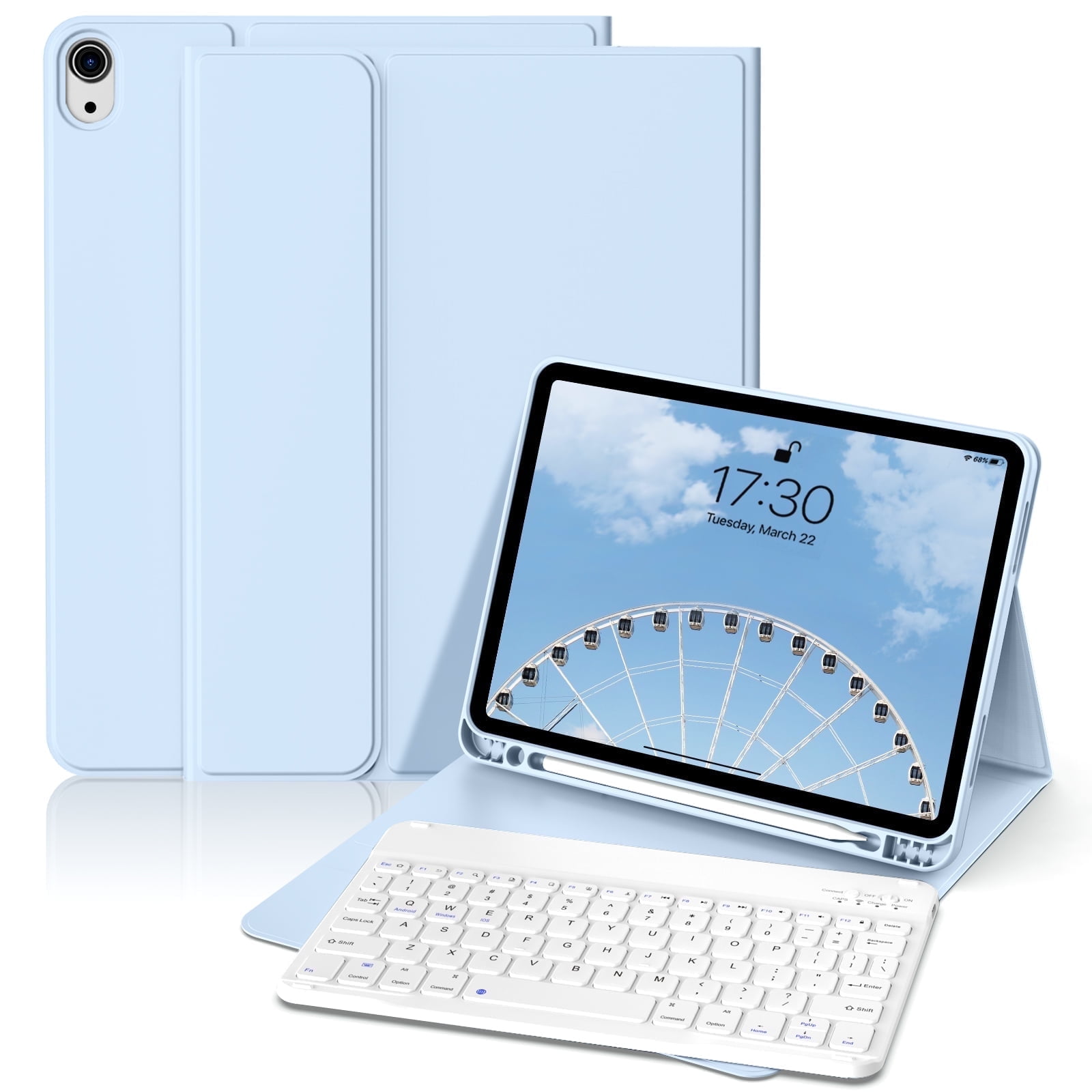 GKABXY Magnetic Keyboard Case for iPad A16 11th /10th Generation 2025/2022 with Pencil Holder 10.9/11 Inch, Magnetic Detachable Wireless Bluetooth Multi-Angle Stand Rechargeable Keyboard Case, Blue