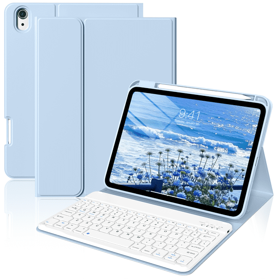 GKABXY for iPad 11th 10th Generation Case with Keyboard - Wireless Detachable Folio Keyboard Cover with Pencil Holder for iPad 11-inch A16 2025 10th Gen 10.9 Inch 2022(Sky Blue)