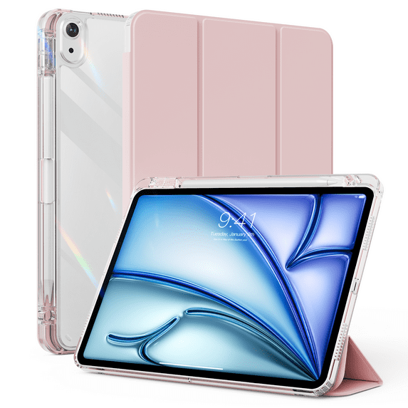 GKABXY Transparent case for iPad Air 11 inch (M3/M2) 2025/2024, iPad Air 5th/4th Generation 10.9 inch Case, with Pencil Holder, Trifold Stand,Pink