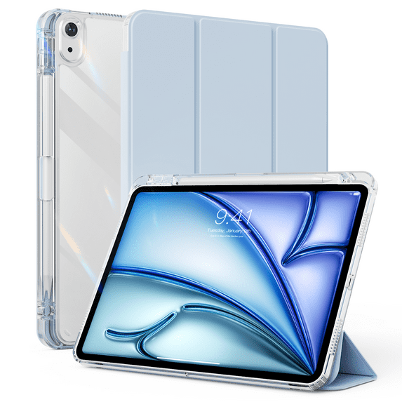 GKABXY Transparent case for iPad Air 11 inch (M3/M2) 2025/2024, iPad Air 5th/4th Generation 10.9 inch Case, with Pencil Holder, Trifold Stand,Blue