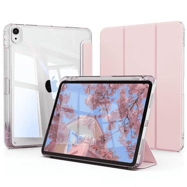 GKABXY Transparent case for iPad Air 11 inch (M3/M2) 2025/2024, iPad Air 5th/4th Generation 10.9 inch Case, with Pencil Holder, Trifold Stand,Pink