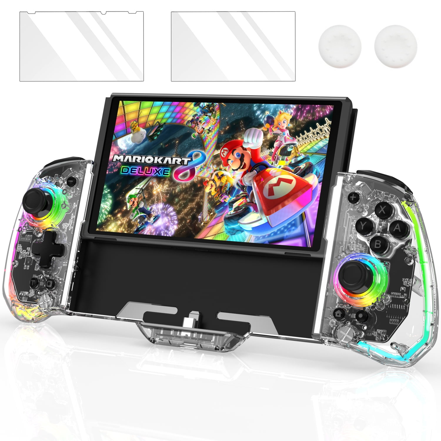 GKEAPZA Wireless Joypad Switch Controllers for Switch/OLED, RGB One-Piece Switch Controller Joypad Replacement Controller for Handheld Mode with Adjustable Turbo,Dual Motor Vibration,Back Map Button
