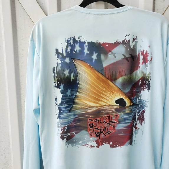 GKITGI Old Glory Redfish Ls Performance Tee- Pastel Blue