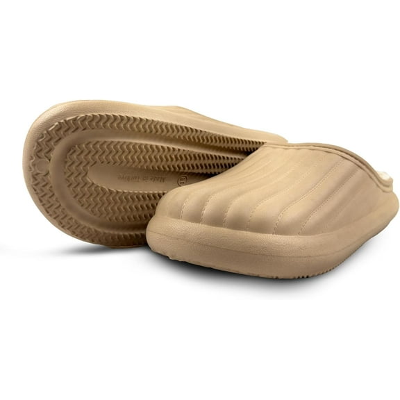 GKL Trend Ares Slippers - Flexible and Waterproof Eva Cloud Slippers, Non-Slip Comfy Pillow Sandals with Plush Lining for Women and Men, Beige