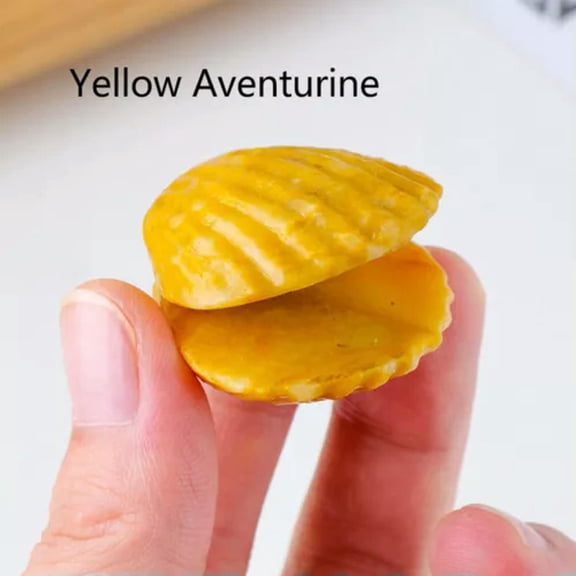 GKNET 1.18" Natural Quartz Scallop Shell Hand Carved Quartz Crystal Reiki Healing Gift-Yellow Aventurine