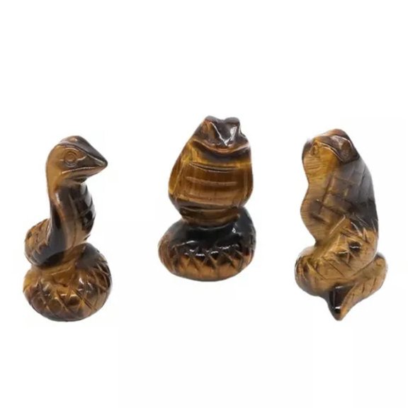 GKNET 1.5'' Natural Quartz Crystal Hand Carved Mini Animal Snake Chakra Figurine Decor-Tiger's Eye Quartz