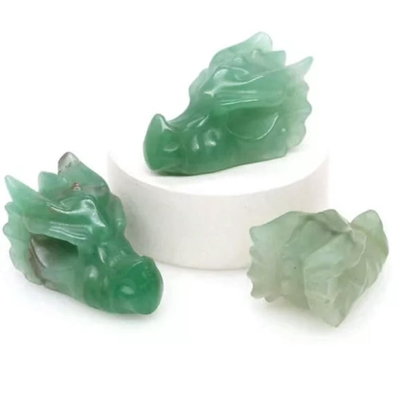 GKNET 1.5’’ Natural Quartz Crystal Lifelike Dragon Head Skull Carved Figurine Decor-Green Aventurine Quartz