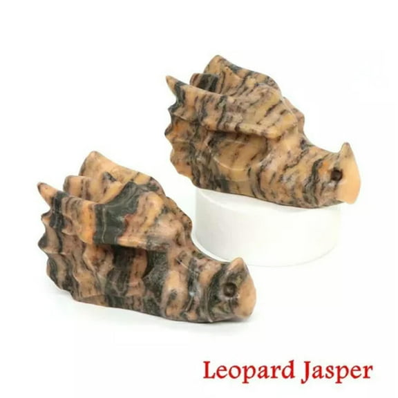 GKNET 1.5’’ Natural Quartz Crystal Lifelike Dragon Head Skull Carved Figurine Decor-Leopard Jasper Quartz