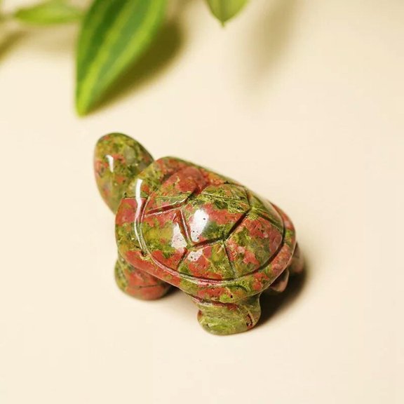 GKNET 1.5'' Natural Quartz Crystal Longevity Turtle Hand Carved Tortoise Animal Statue-Epidote Quartz-5Pcs