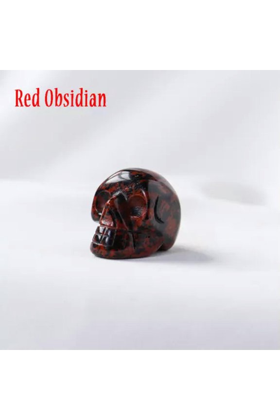 1" Crystal Skull Sculpture Gemstone Statue Figurine Collectible Healing Stones-Red Obsidian