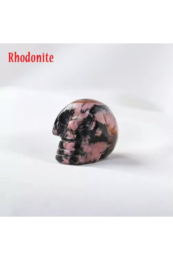 1" Crystal Skull Sculpture Gemstone Statue Figurine Collectible Healing Stones-Rhodonite