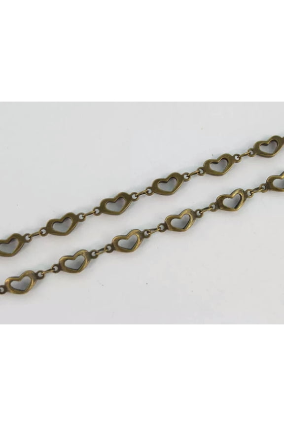 1 Meter of Antiqued bronze Open heart link handmade chain #22903