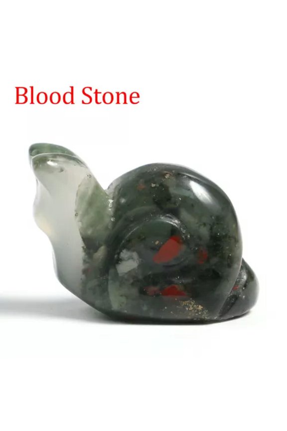 1" Natural Quartz Crystal Mini Snail Hand Carved Healing Animal Miniture Decor-Bloodstone-approx.1"