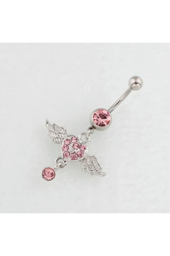 1 PC Sweet Diamond Pink Belly Navel Ring Fashion Body Piercing Delicate Jewelry -Pink