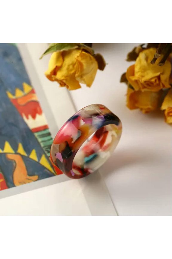 1 PC Vintage Colorful Acetate Ring Geometric Round Finger Delicate Jewelry For Women -1-One Size