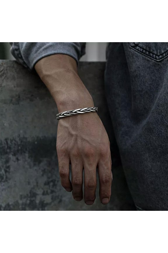 1 PCS Thai Silver Braided Twist Open Bracelet Delicate Jewelry Bracelet Men's Gift