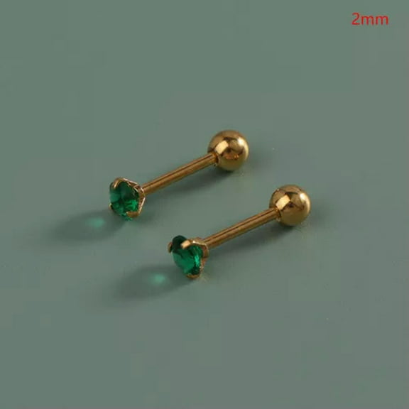 GKNET 1 Pair Green Tragus Stud Earring RoundSmall Stud Delicate Jewelry Piercing Earrings-2mm