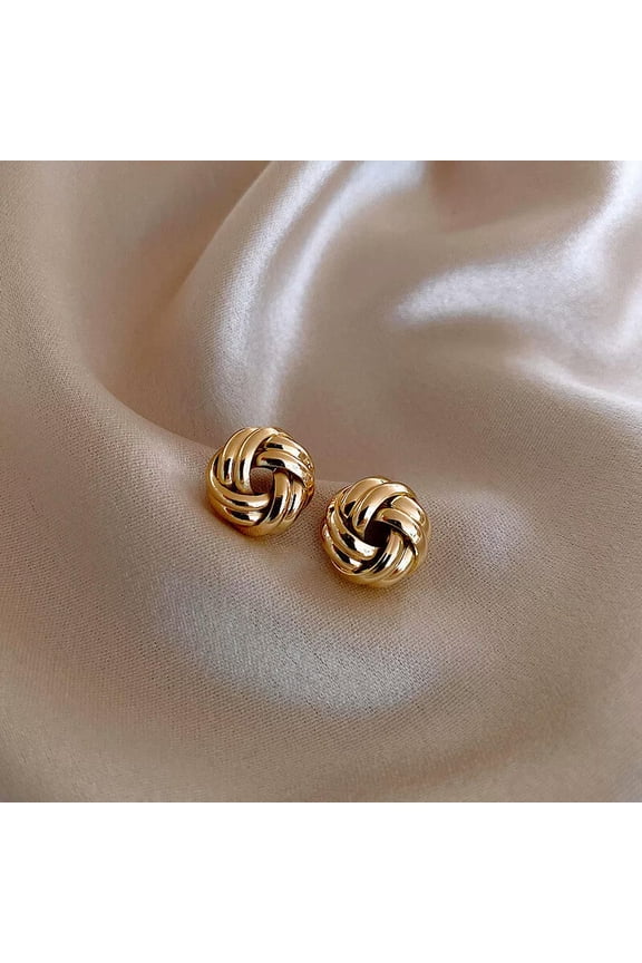 1 Pair Vintage Metal Twist Knit Knot Ball Earrings Fashion Design Twine Earri_yi