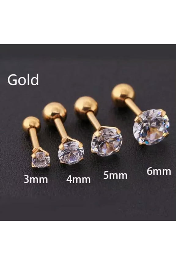 1 Piece 4 Prong Rhinestone Ear Studs Earrings For Women Lobe Piercing Jewe_tu-Gold-3mm