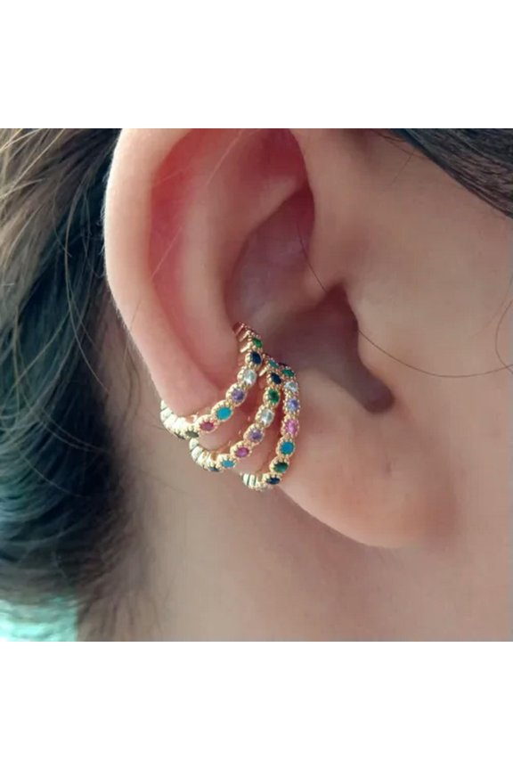 1 pair rainbow CZ circle Cuff Clip Earrings for Women No Ear Piercing Jewelry