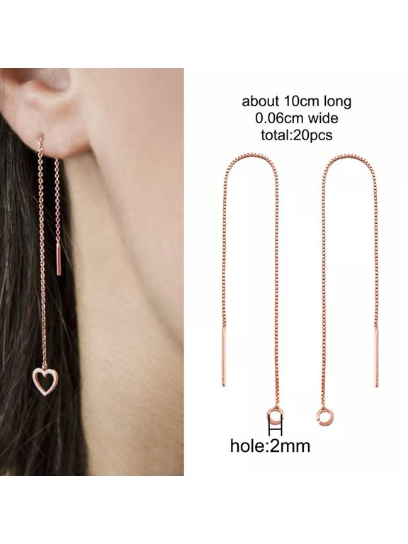 10 Pairs Ear Threads Long Box Chain Dangle Bar Threader Earrings Rose Gold
