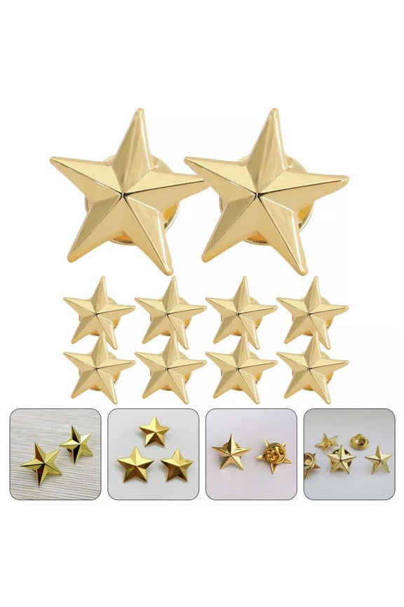 10 Pcs Golden Five-pointed Star Pins Badge Badges Hat Decorations Staff
