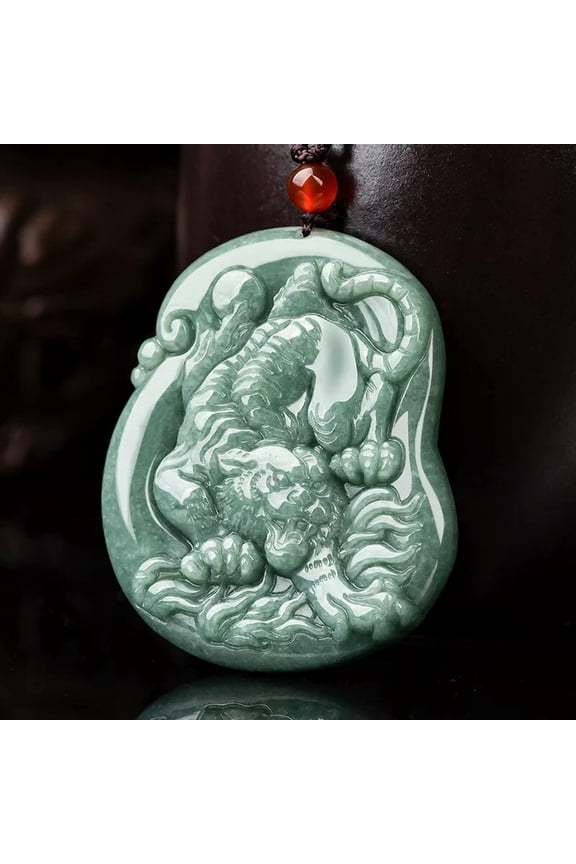 100% Natural Jade Green Jadeite Lucky Tiger Pendant Women Men Gift