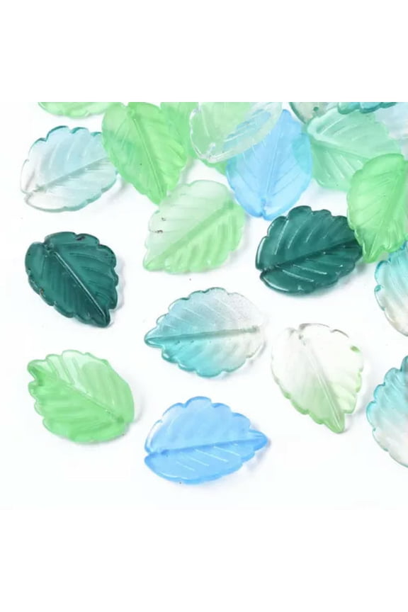 100 Pcs 23.5mm Leaf Charms Crystal Glass Mini Leaves Pendants Mixed Color-Random Mixed