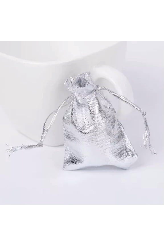 100Pcs Drawstring Organza Bags Party Wedding Favor Gift Delicate Jewelry Pouches 9~12mm-Silver - 7x5cm
