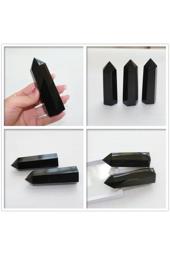 100mm Natural Quartz Crystal Point Healing Obelisk Hexagonal Wand Reiki-Obsidian