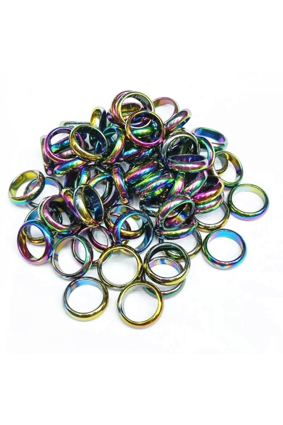 100pcs 6mm Natural Rainbow Hematite Ring - Anxiety Balance Circulation