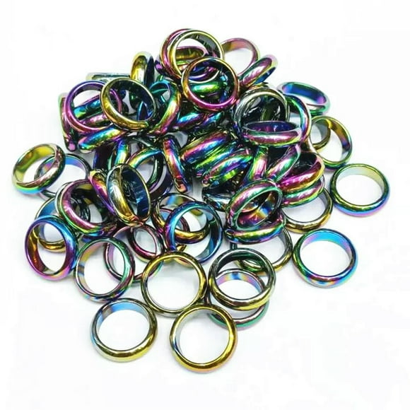 100pcs 6mm Natural Rainbow Hematite Ring - Anxiety Balance Circulation