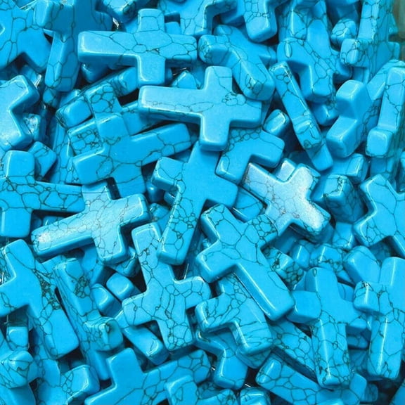 GKNET 100pcs Artificial Blue Turquoise Stone Healing Crystal Cross Home Decor 18x25mm
