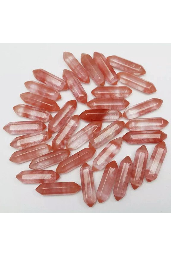 100pcs Cherry Quartz Stone Hexagonal Pointed Pendant Beads Healing Reiki No Hole