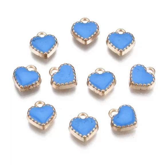 GKNET 100pcs Heart Shape Enamel Pendants Alloy Dangle Charms 8x7.5mm Necklace Earring-Cornflower Blue