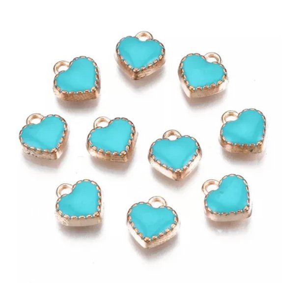 GKNET 100pcs Heart Shape Enamel Pendants Alloy Dangle Charms 8x7.5mm Necklace Earring-Dark Turquoise