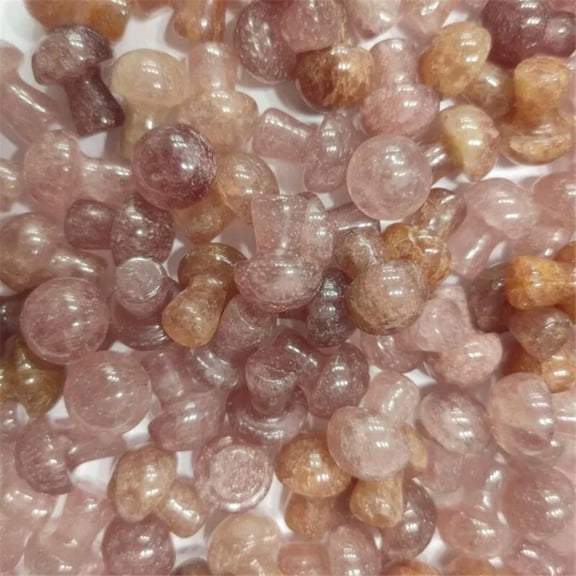 GKNET 100pcs Mini Natural Strawberry Crystal Mushroom Hand Carved Crystal Healing