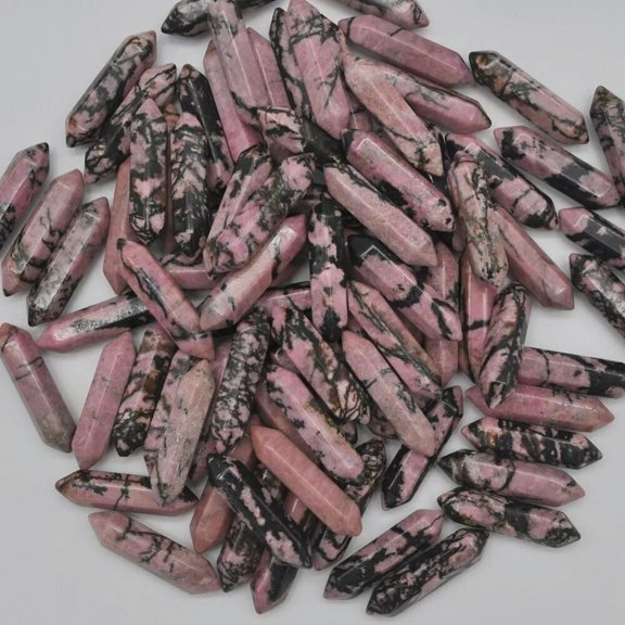 GKNET 100pcs Natural Rhodochrosite Stone Hexagonal Pointed Pendant Healing No Hole