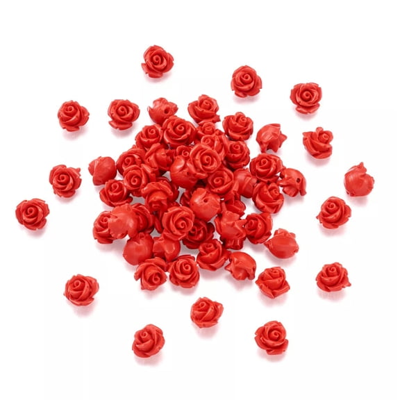 GKNET 100pcs Red Rose Cinnabar Beads Detailed Carved Loose Prayer Bead 10mm