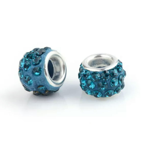 GKNET 100pcs Rhinestone European Beads Large Hole Polymer Clay Spacer Bead 10~12mm-Blue Zircon