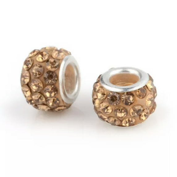 GKNET 100pcs Rhinestone European Beads Large Hole Polymer Clay Spacer Bead 10~12mm-Coffee Yellow