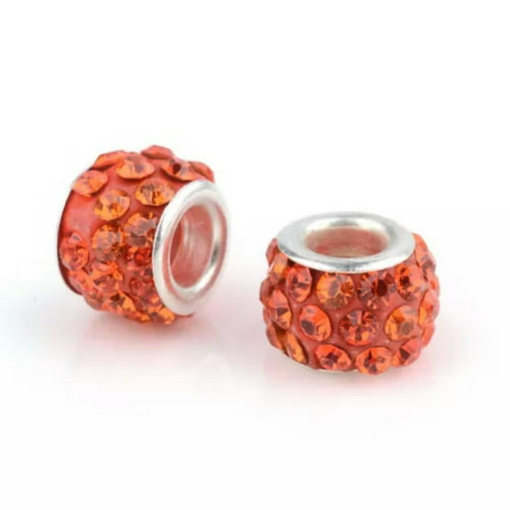 GKNET 100pcs Rhinestone European Beads Large Hole Polymer Clay Spacer Bead 10~12mm-Orange Red