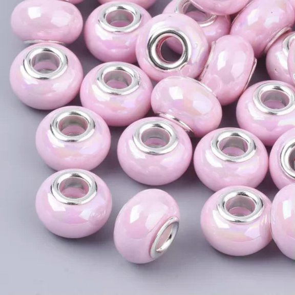 GKNET 100pcs Rondelle AB Color European Large Hole Beads 14x9mm Fit Snake Chains-Pink