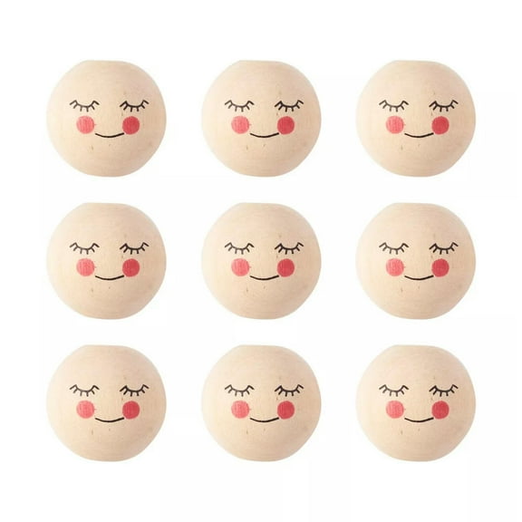 GKNET 100pcs Sleeping Face Natural Wood Beads 15-16mm Wooden Loose Spacer Bead