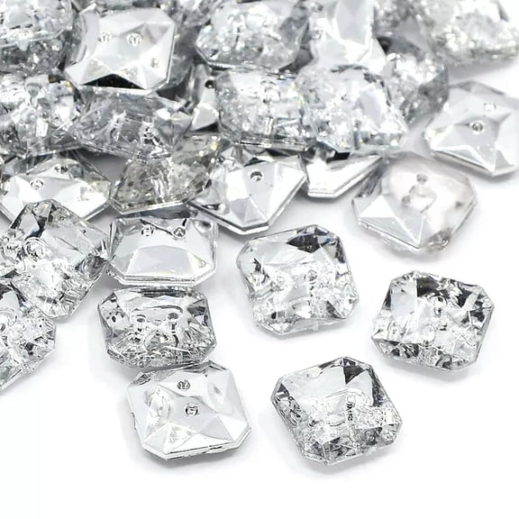 GKNET 100pieces Acrylic Rhinestone Buttons 2-Hole Faceted Octangle Crystal 11x11x4mm