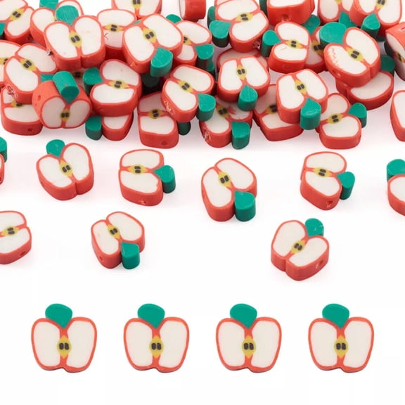GKNET 100x Polymer Clay Beads Apple Slice Shape Loose Fruit Bead for Bracelet Earring