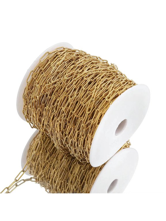 10M Stainless Steel Gold Plated Texture Paperclip Chains for DIY Necklace Making