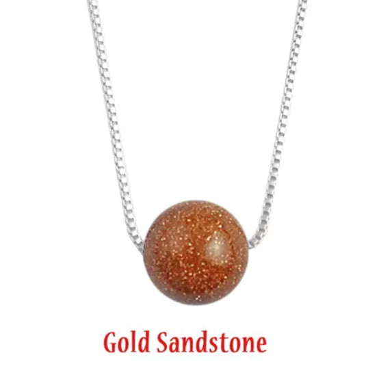 GKNET 10MM Natural Stone Crystal Choker Necklace Handmade Beaded Yoga Bib Collier-Gold Sandstone