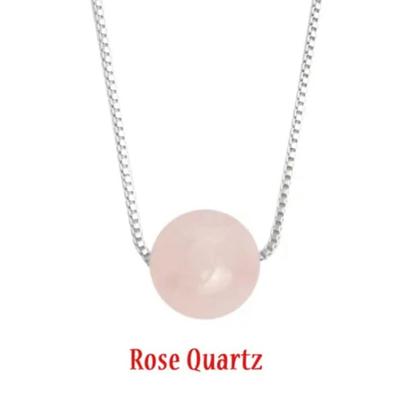 GKNET 10MM Natural Stone Crystal Choker Necklace Handmade Beaded Yoga Bib Collier-Rose Quartz